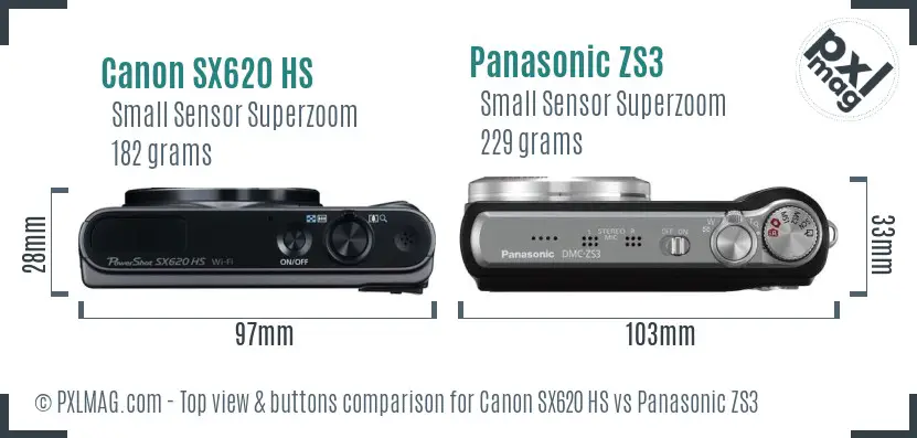 Canon SX620 HS vs Panasonic ZS3 top view buttons comparison
