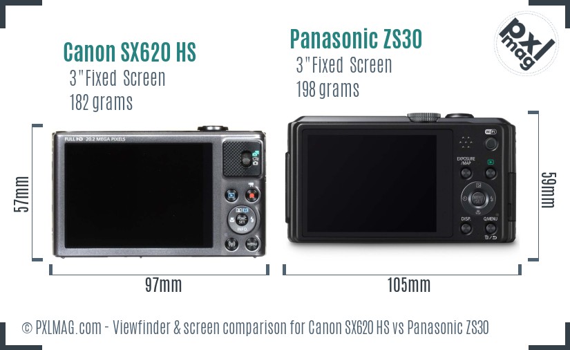 Canon SX620 HS vs Panasonic ZS30 Screen and Viewfinder comparison