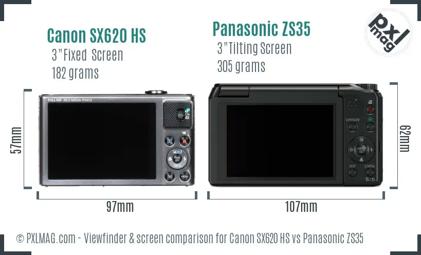 Canon SX620 HS vs Panasonic ZS35 Screen and Viewfinder comparison