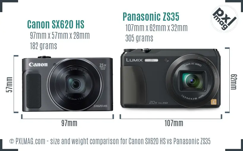 Canon SX620 HS vs Panasonic ZS35 size comparison