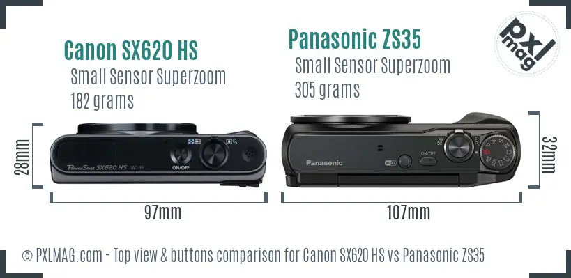 Canon SX620 HS vs Panasonic ZS35 top view buttons comparison