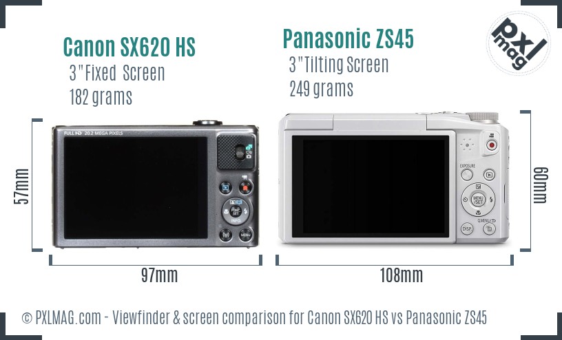 Canon SX620 HS vs Panasonic ZS45 Screen and Viewfinder comparison