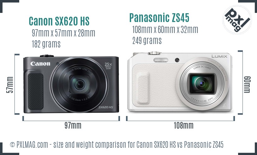 Canon SX620 HS vs Panasonic ZS45 size comparison Canon SX620 HS vs Panasonic ZS45 size comparison
