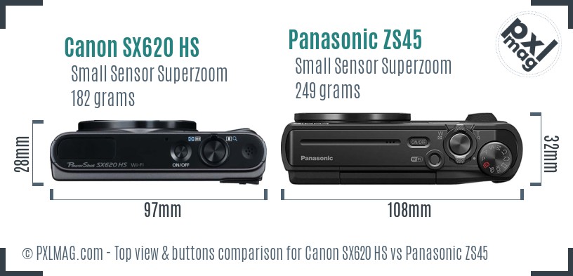 Canon SX620 HS vs Panasonic ZS45 top view buttons comparison