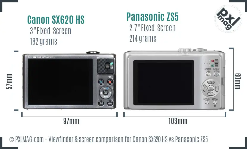 Canon SX620 HS vs Panasonic ZS5 Screen and Viewfinder comparison