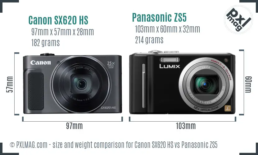 Canon SX620 HS vs Panasonic ZS5 size comparison