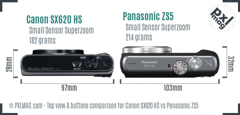 Canon SX620 HS vs Panasonic ZS5 top view buttons comparison