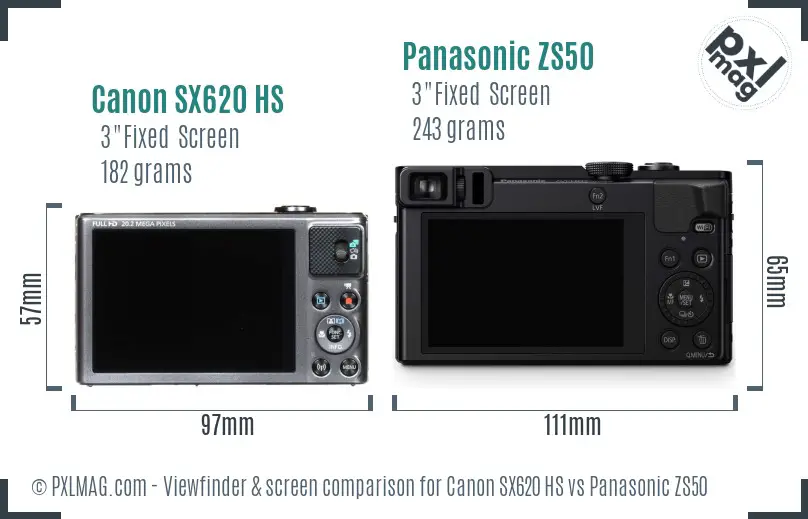 Canon SX620 HS vs Panasonic ZS50 Screen and Viewfinder comparison