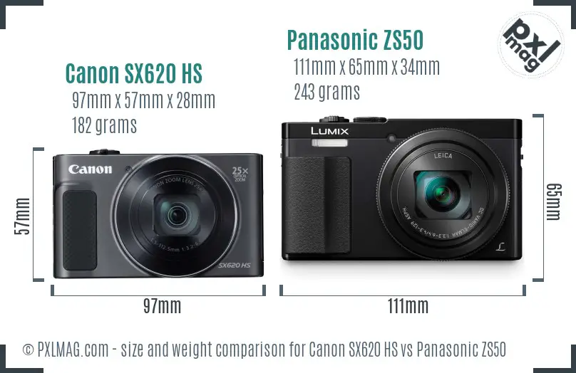 Canon SX620 HS vs Panasonic ZS50 size comparison