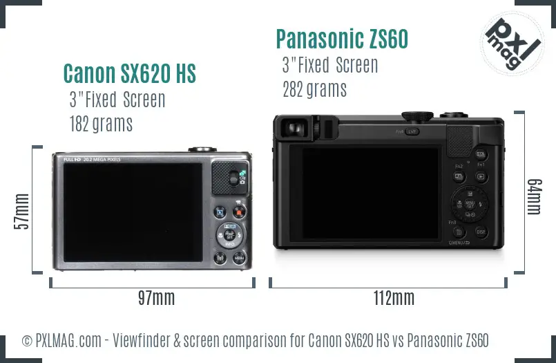 Canon SX620 HS vs Panasonic ZS60 Screen and Viewfinder comparison