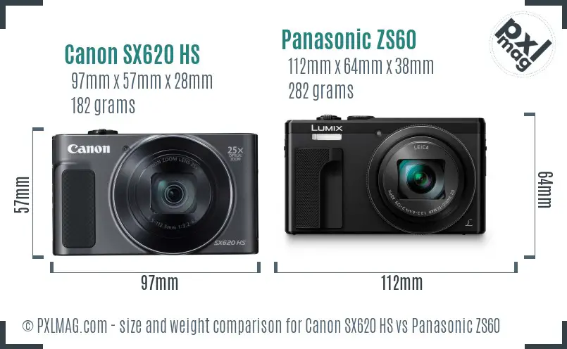 Canon SX620 HS vs Panasonic ZS60 size comparison