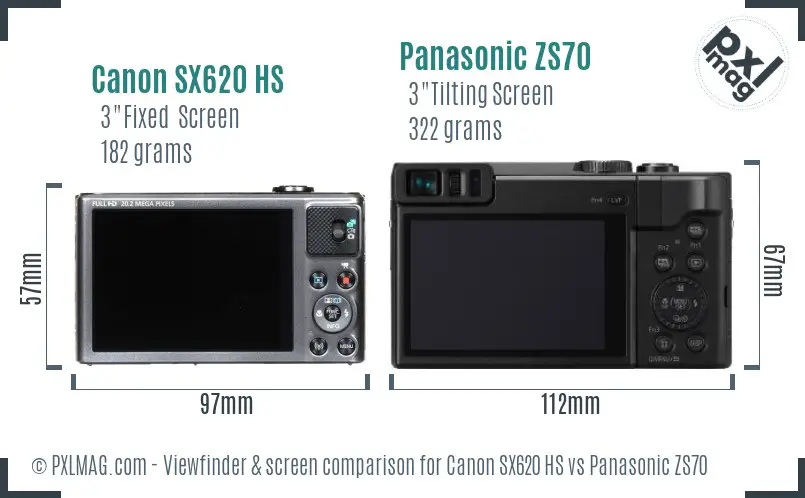 Canon SX620 HS vs Panasonic ZS70 Screen and Viewfinder comparison