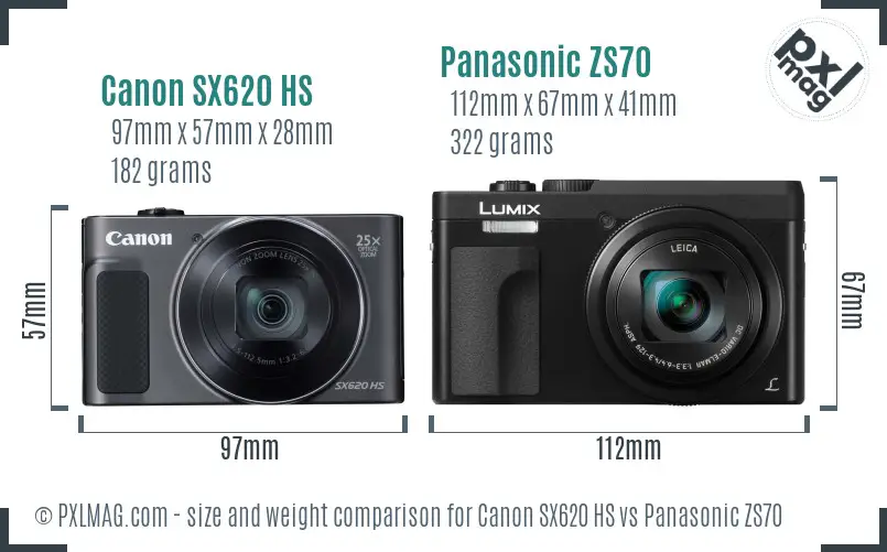 Canon SX620 HS vs Panasonic ZS70 size comparison