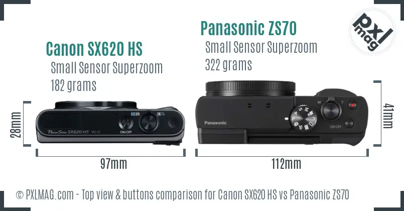 Canon SX620 HS vs Panasonic ZS70 top view buttons comparison