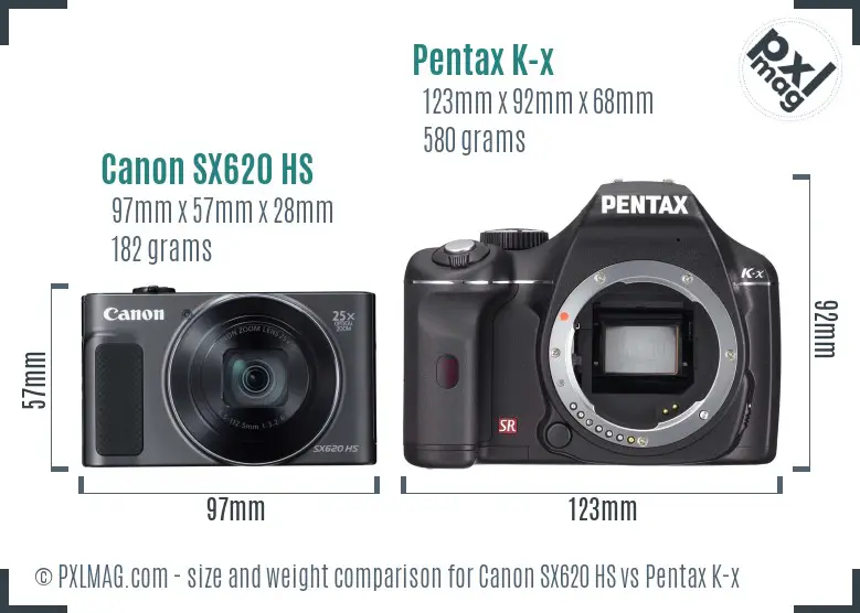 Canon SX620 HS vs Pentax K-x size comparison