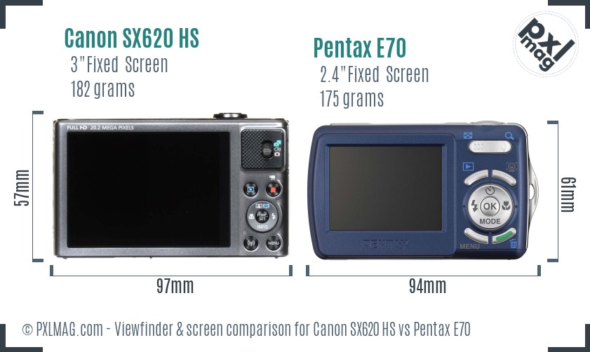 Canon SX620 HS vs Pentax E70 Screen and Viewfinder comparison