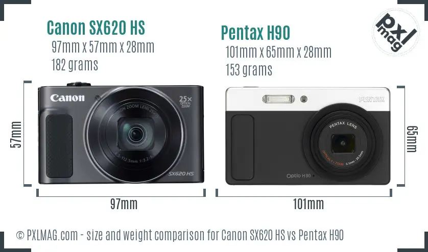 Canon SX620 HS vs Pentax H90 size comparison