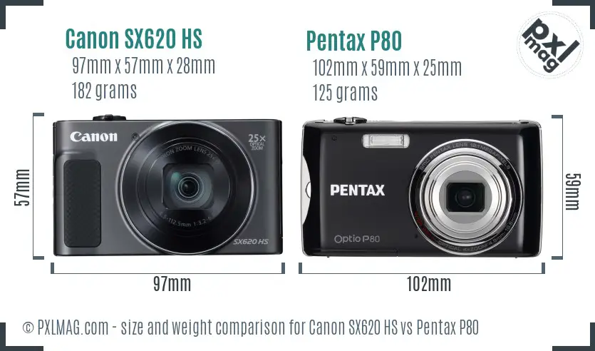 Canon SX620 HS vs Pentax P80 size comparison Canon SX620 HS vs Pentax P80 size comparison
