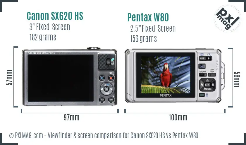 Canon SX620 HS vs Pentax W80 Screen and Viewfinder comparison