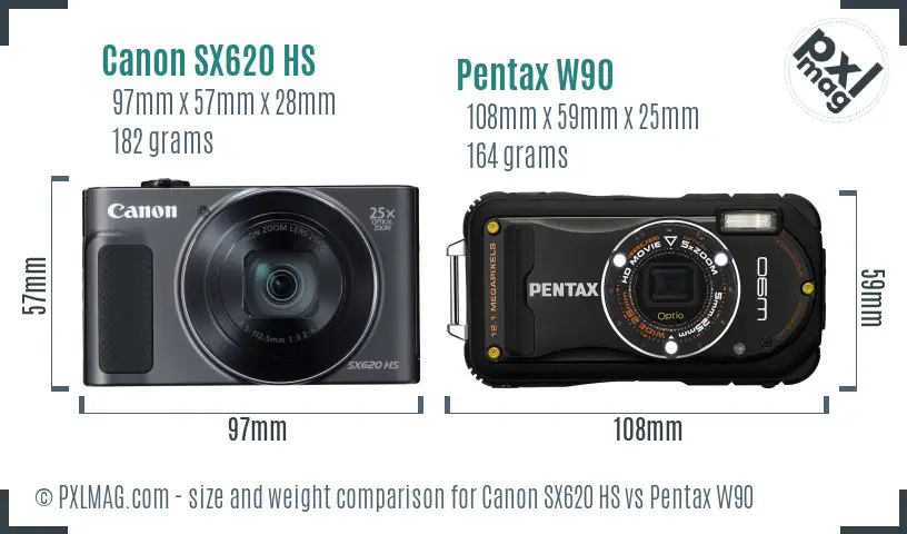 Canon SX620 HS vs Pentax W90 size comparison