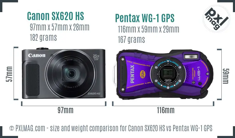 Canon SX620 HS vs Pentax WG-1 GPS size comparison