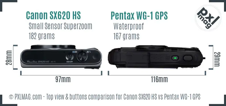 Canon SX620 HS vs Pentax WG-1 GPS top view buttons comparison