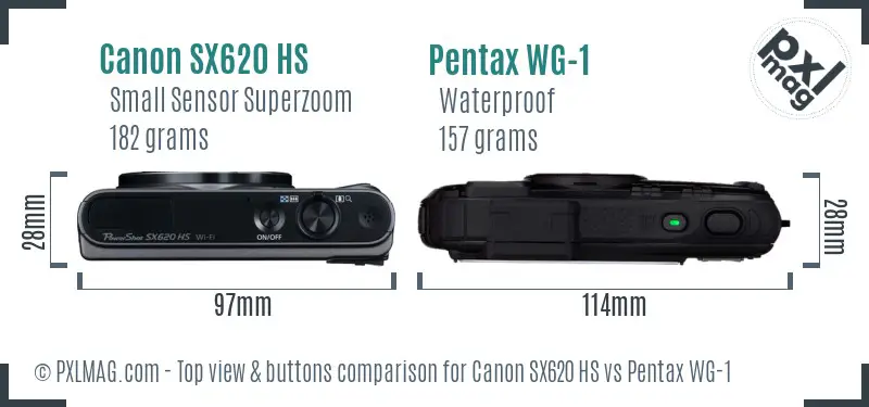 Canon SX620 HS vs Pentax WG-1 top view buttons comparison