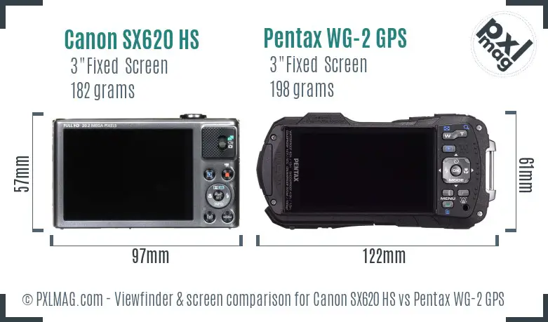 Canon SX620 HS vs Pentax WG-2 GPS Screen and Viewfinder comparison