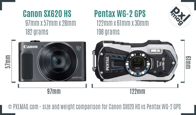 Canon SX620 HS vs Pentax WG-2 GPS size comparison