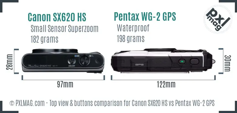 Canon SX620 HS vs Pentax WG-2 GPS top view buttons comparison