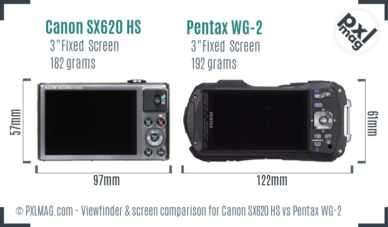 Canon SX620 HS vs Pentax WG-2 Screen and Viewfinder comparison