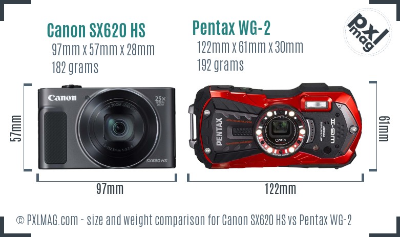 Canon SX620 HS vs Pentax WG-2 size comparison