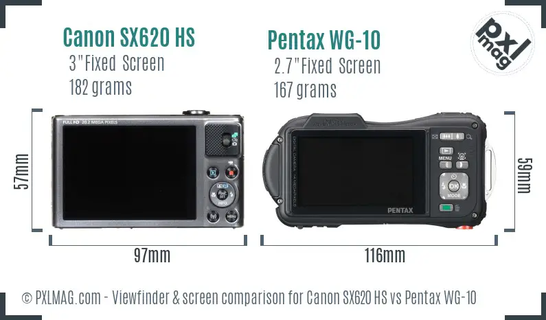 Canon SX620 HS vs Pentax WG-10 Screen and Viewfinder comparison