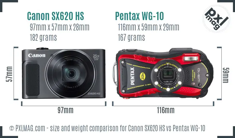 Canon SX620 HS vs Pentax WG-10 size comparison