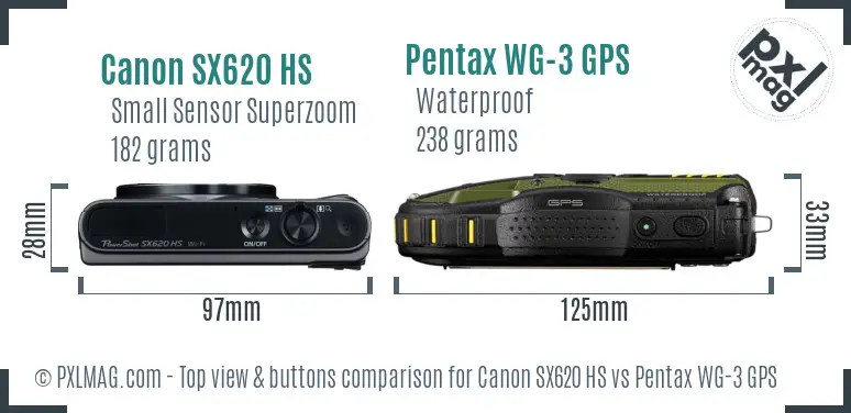 Canon SX620 HS vs Pentax WG-3 GPS top view buttons comparison Canon SX620 HS vs Pentax WG-3 GPS top view buttons comparison