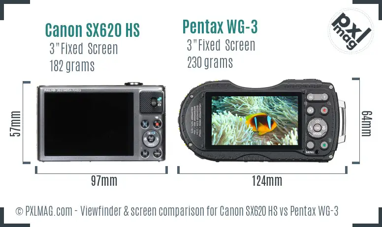 Canon SX620 HS vs Pentax WG-3 Screen and Viewfinder comparison