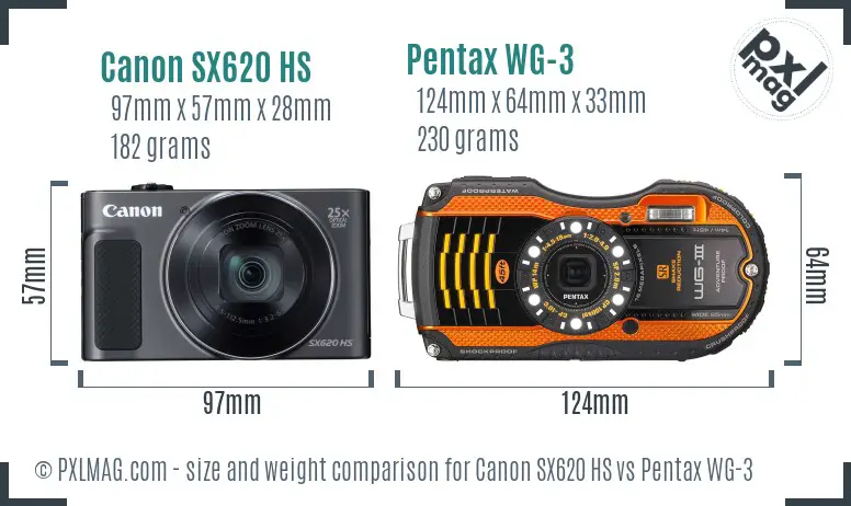 Canon SX620 HS vs Pentax WG-3 size comparison