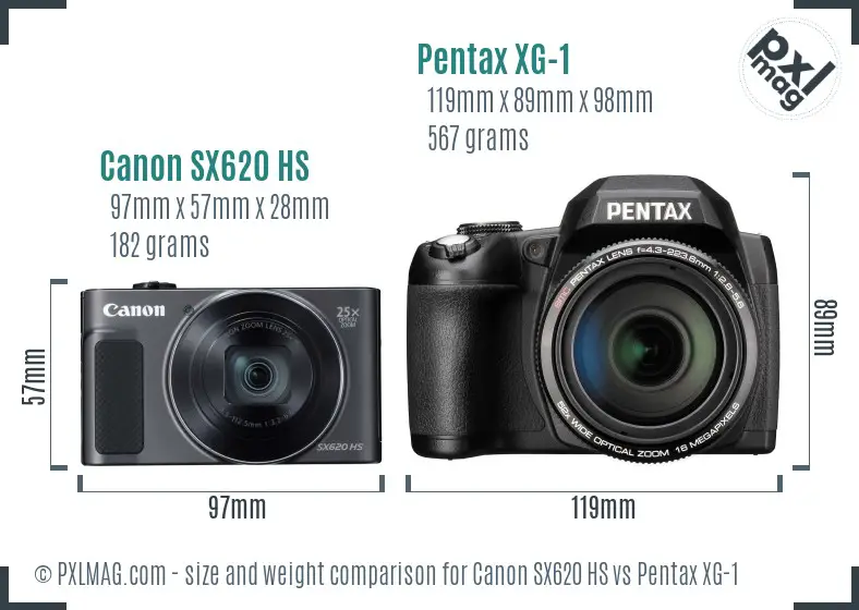 Canon SX620 HS vs Pentax XG-1 size comparison