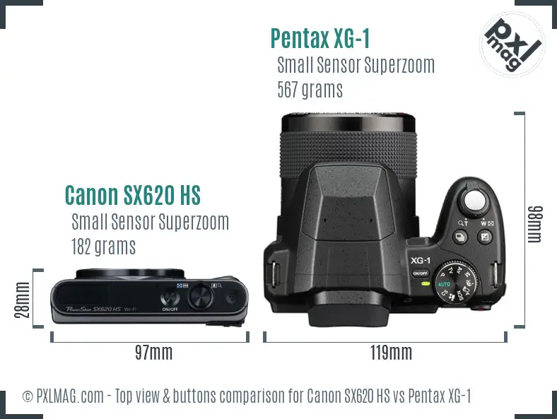 Canon SX620 HS vs Pentax XG-1 top view buttons comparison