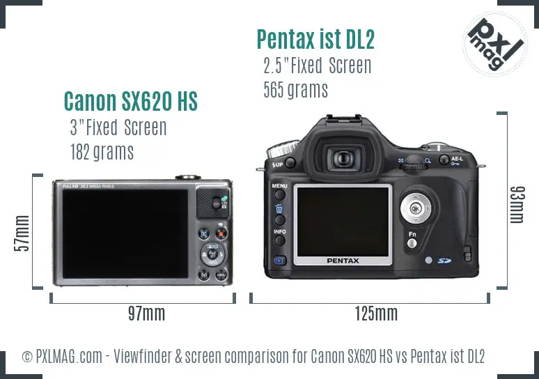 Canon SX620 HS vs Pentax ist DL2 Screen and Viewfinder comparison