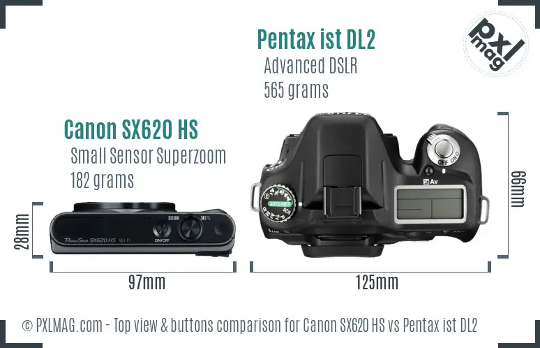 Canon SX620 HS vs Pentax ist DL2 top view buttons comparison