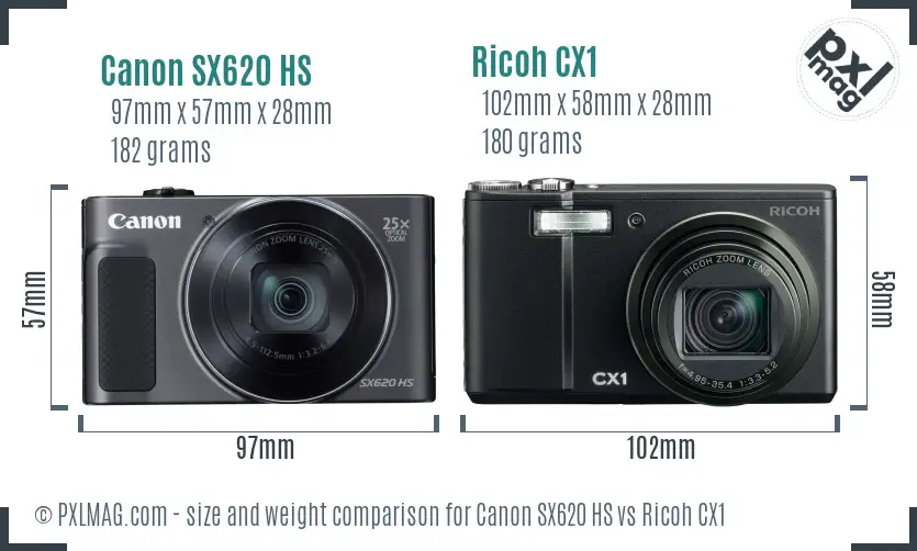Canon SX620 HS vs Ricoh CX1 size comparison Canon SX620 HS vs Ricoh CX1 size comparison