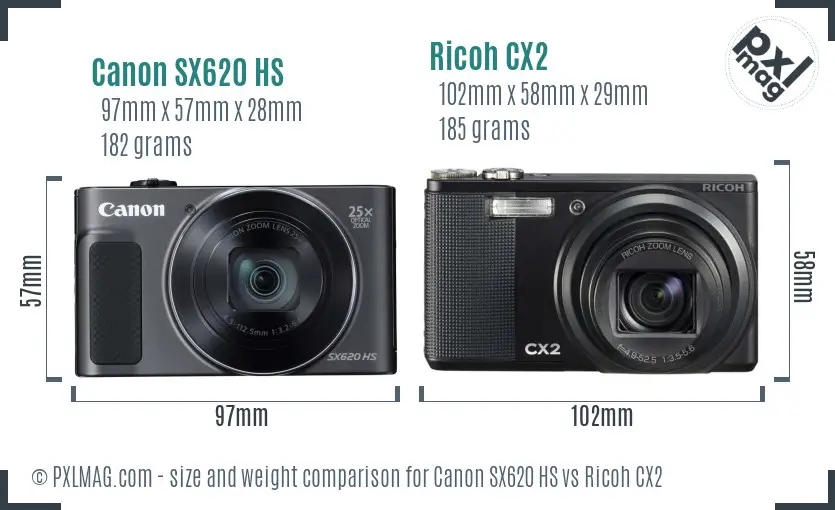Canon SX620 HS vs Ricoh CX2 size comparison Canon SX620 HS vs Ricoh CX2 size comparison