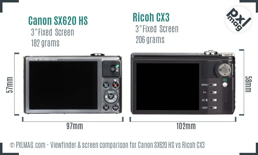 Canon SX620 HS vs Ricoh CX3 Screen and Viewfinder comparison