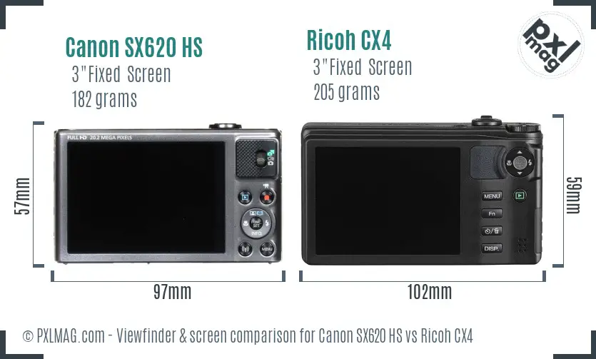 Canon SX620 HS vs Ricoh CX4 Screen and Viewfinder comparison
