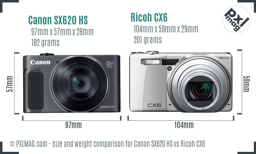 Canon SX620 HS vs Ricoh CX6 size comparison Canon SX620 HS vs Ricoh CX6 size comparison