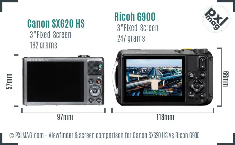 Canon SX620 HS vs Ricoh G900 Screen and Viewfinder comparison