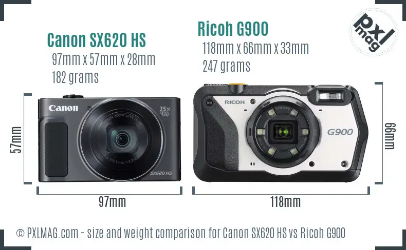 Canon SX620 HS vs Ricoh G900 size comparison