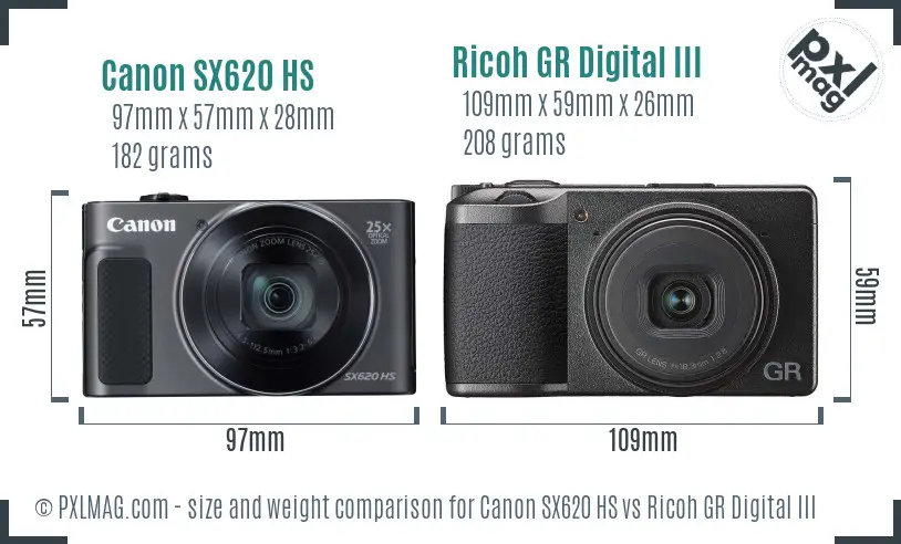 Canon SX620 HS vs Ricoh GR Digital III size comparison Canon SX620 HS vs Ricoh GR Digital III size comparison
