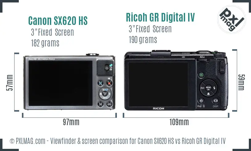 Canon SX620 HS vs Ricoh GR Digital IV Screen and Viewfinder comparison